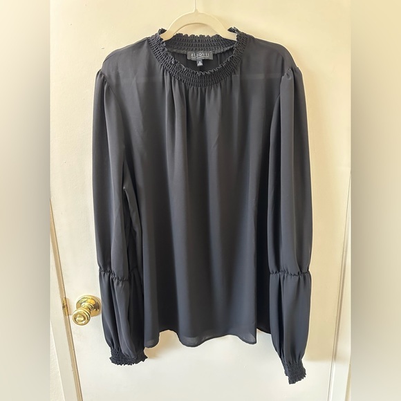 Eloquii ✨ Black Semi-Sheer Long Balloon Sleeve Top Size 20 - Picture 3 of 4